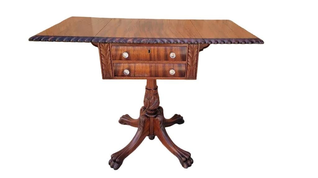 Antique Empire Style Drop Leaf Sewing Work/Side Table - 2
