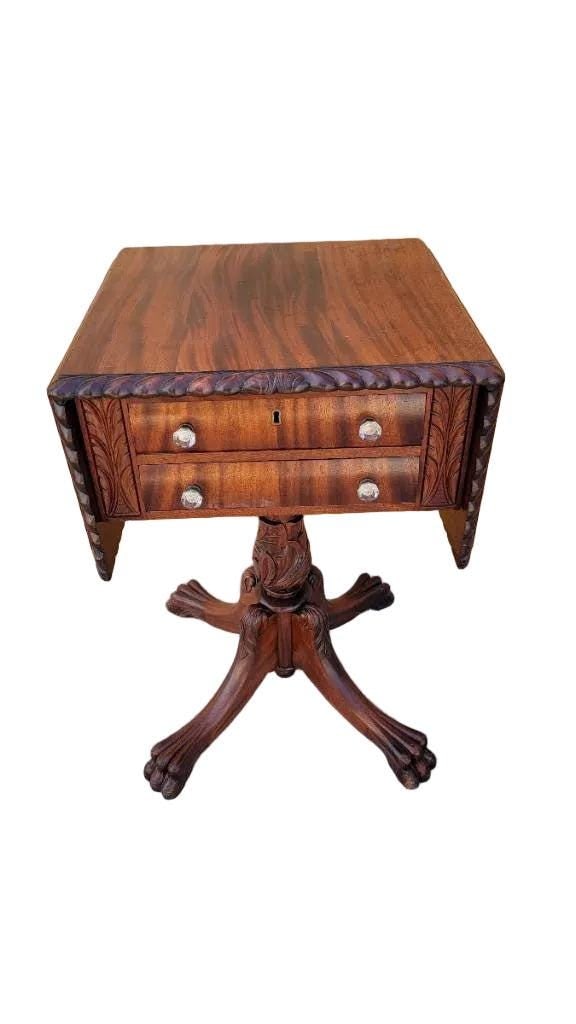 Antique Empire Style Drop Leaf Sewing Work/Side Table - 3