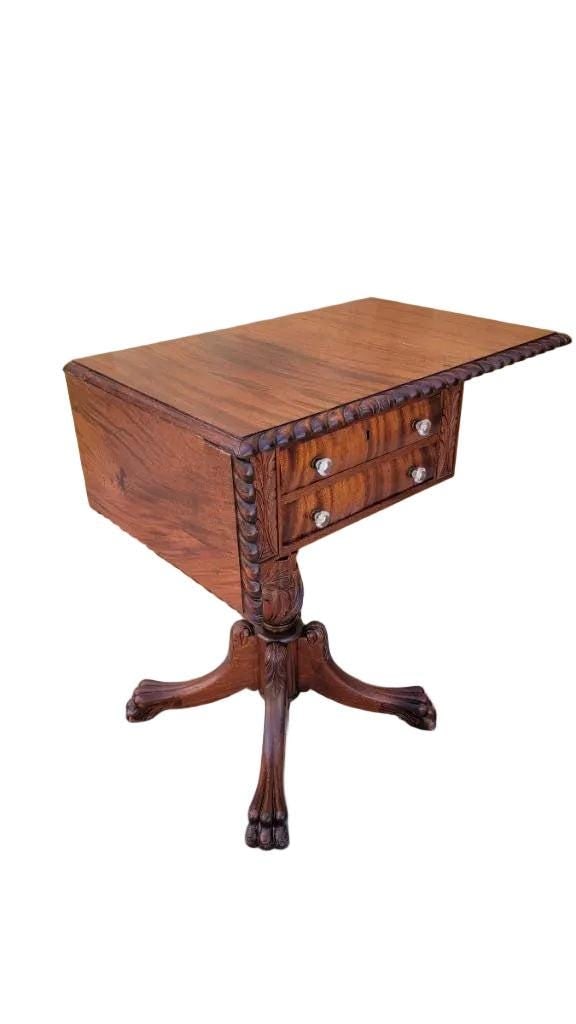 Antique Empire Style Drop Leaf Sewing Work/Side Table - 5