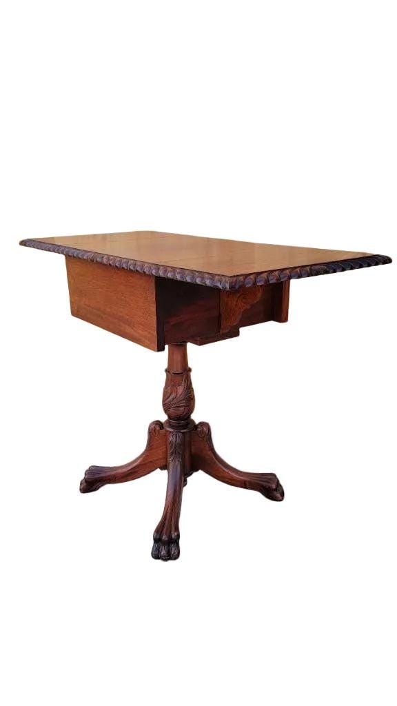 Antique Empire Style Drop Leaf Sewing Work/Side Table - 7
