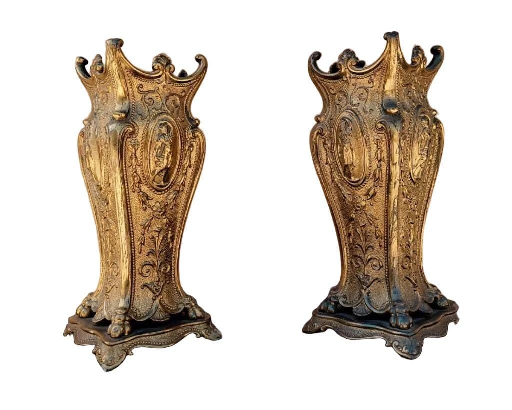 Antique French Neoclassical Style Ornate Mantel Vases - Pair (1 of 7)