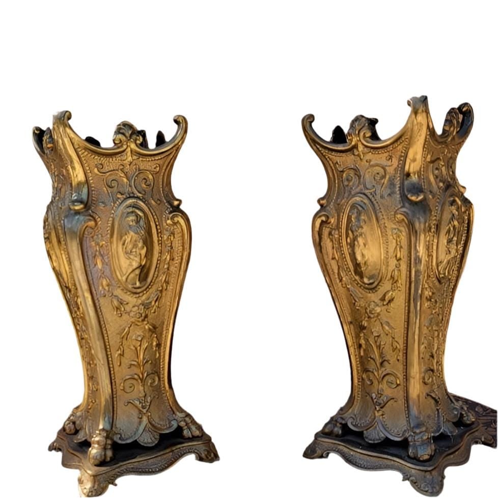 Antique French Neoclassical Style Ornate Mantel Vases - Pair - 2