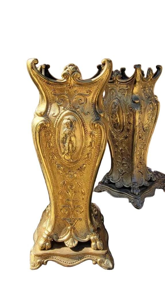 Antique French Neoclassical Style Ornate Mantel Vases - Pair - 3