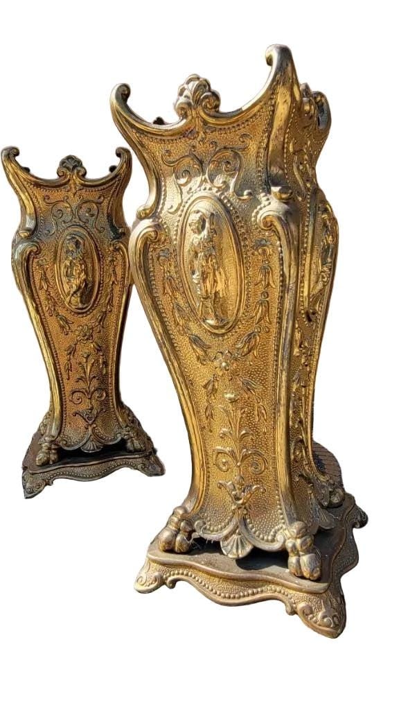 Antique French Neoclassical Style Ornate Mantel Vases - Pair - 4