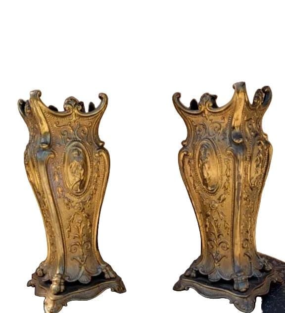 Antique French Neoclassical Style Ornate Mantel Vases - Pair - 7