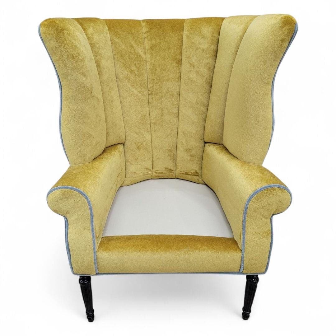 Antique Italian Wingback Lounge Chair Newly Reupholstered - 3