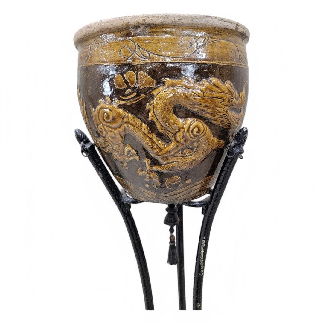 Vintage Chinese Ceramic Dragon Cachepot Floor Planters - Pair - 6