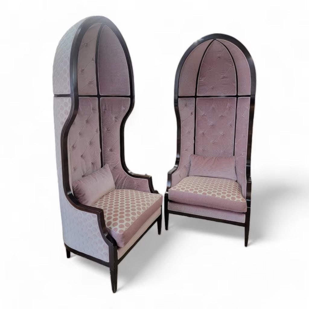 Vintage Parisian Mahogany Canopy Parlor Chairs Newly Reupholstered - Pair - 2