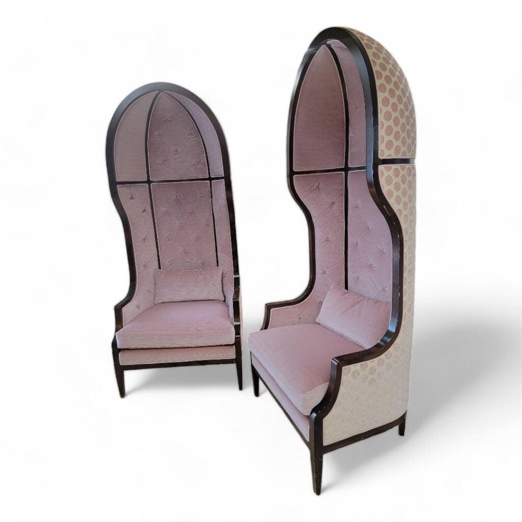 Vintage Parisian Mahogany Canopy Parlor Chairs Newly Reupholstered - Pair - 4