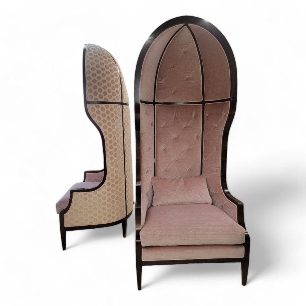 Vintage Parisian Mahogany Canopy Parlor Chairs Newly Reupholstered - Pair - 5