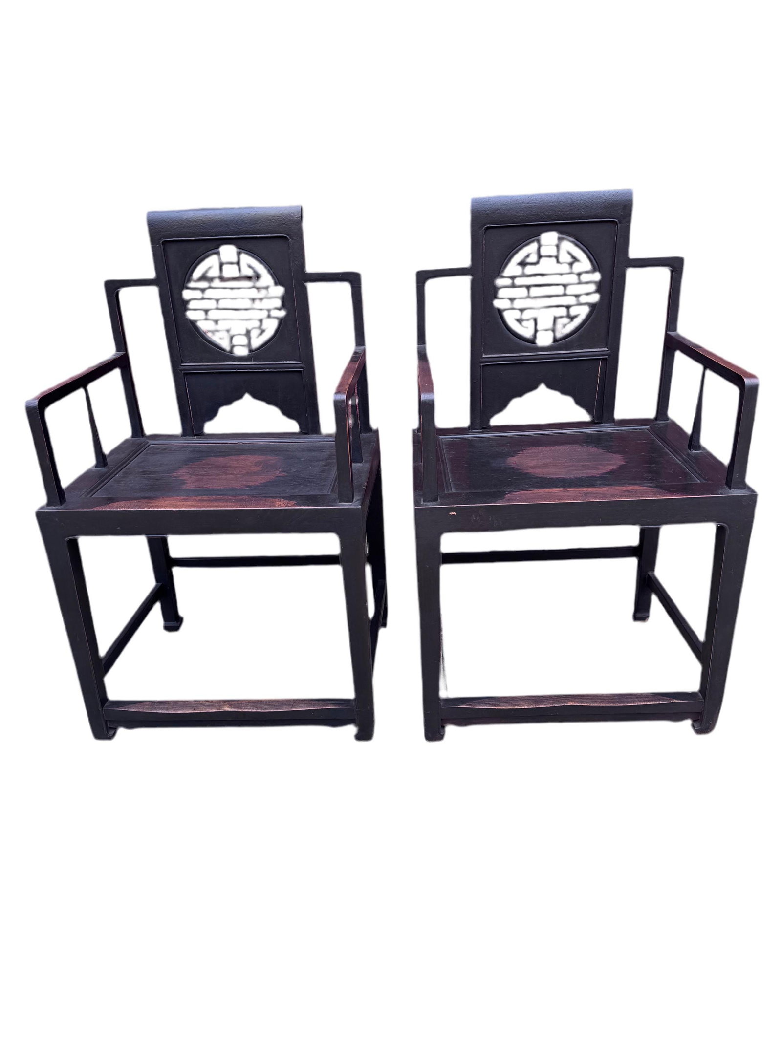 Antique Shanxi Province Carved Throne Chairs - Pair (1 of 7)
