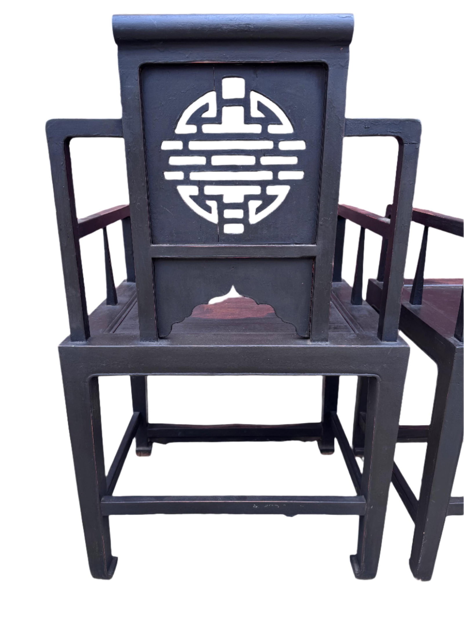 Antique Shanxi Province Carved Throne Chairs - Pair - 2