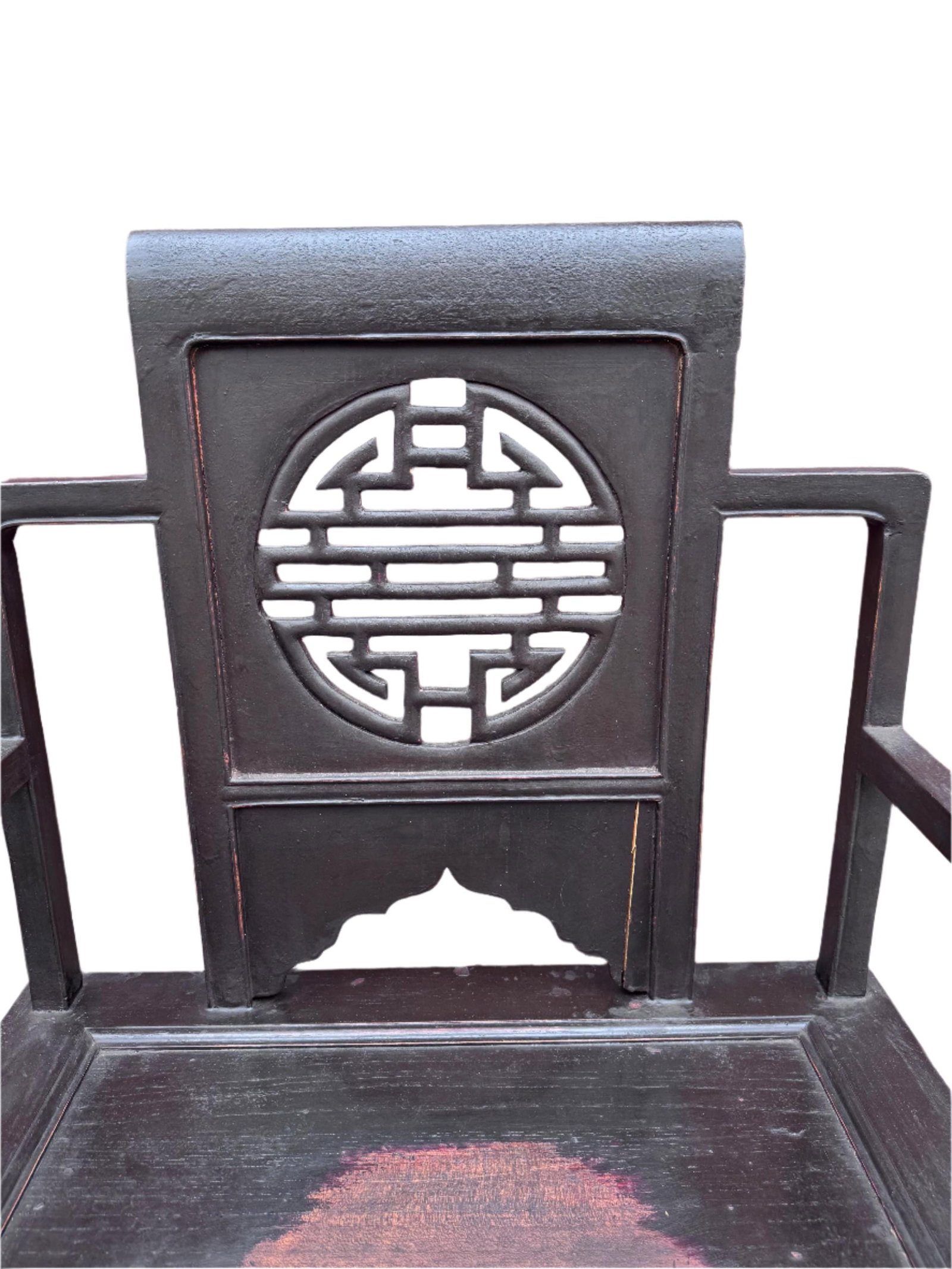 Antique Shanxi Province Carved Throne Chairs - Pair - 3