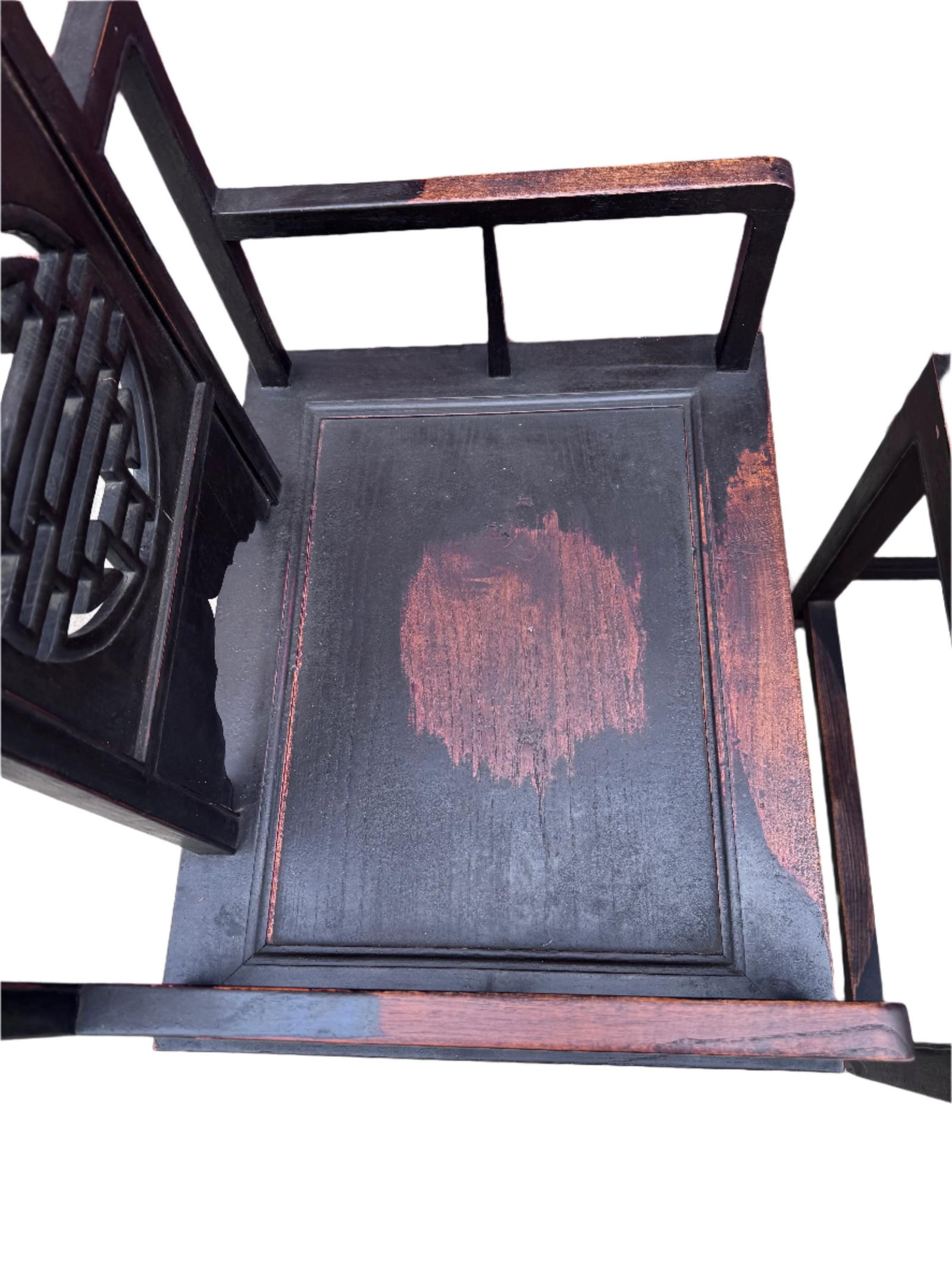 Antique Shanxi Province Carved Throne Chairs - Pair - 5