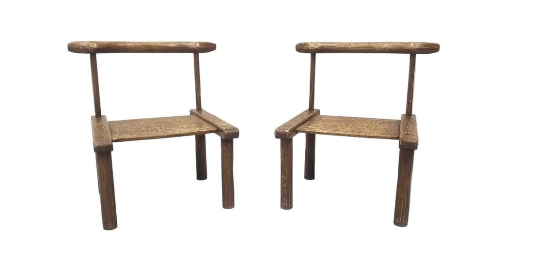 Antique Carved Low Profile Chairs - Pair (1 of 7)