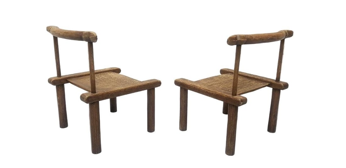 Antique Carved Low Profile Chairs - Pair - 4