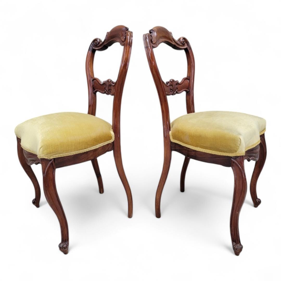 Antique French Victorian Carved Accent Side Chairs - Pair - 3