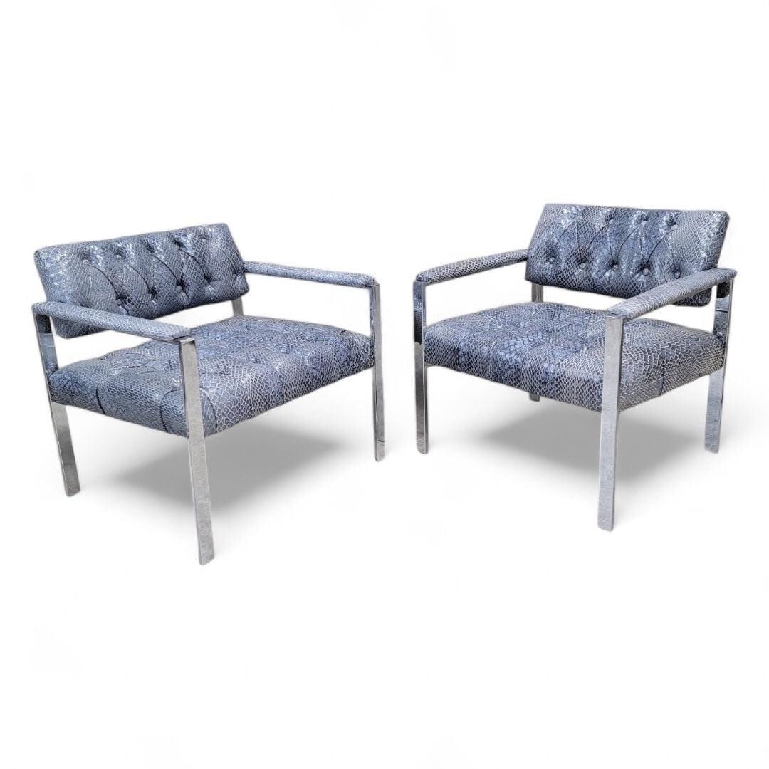 MCM Milo Baughman Style Button Tufted Chairs Newly Reupholstered- Pair - 2