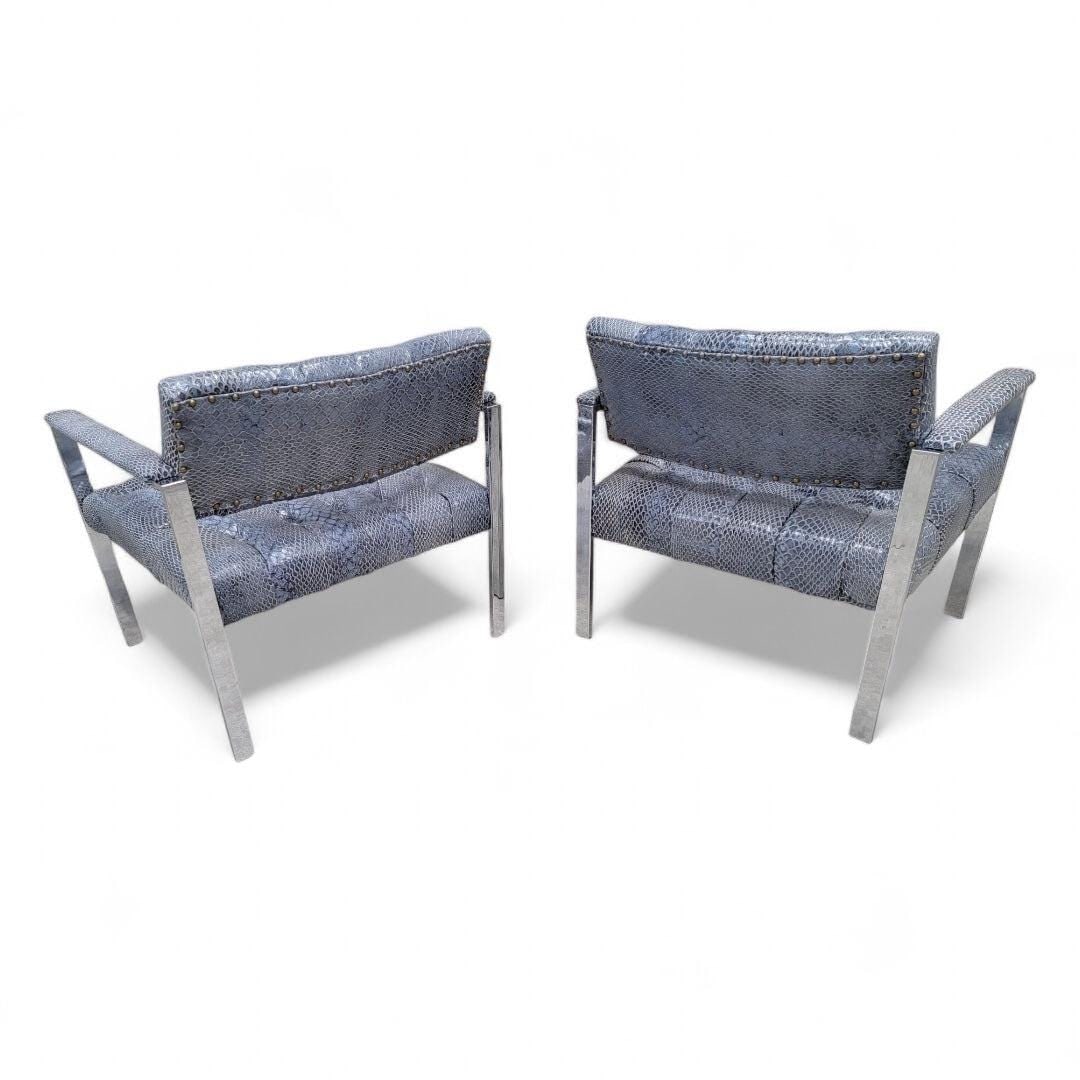 MCM Milo Baughman Style Button Tufted Chairs Newly Reupholstered- Pair - 3
