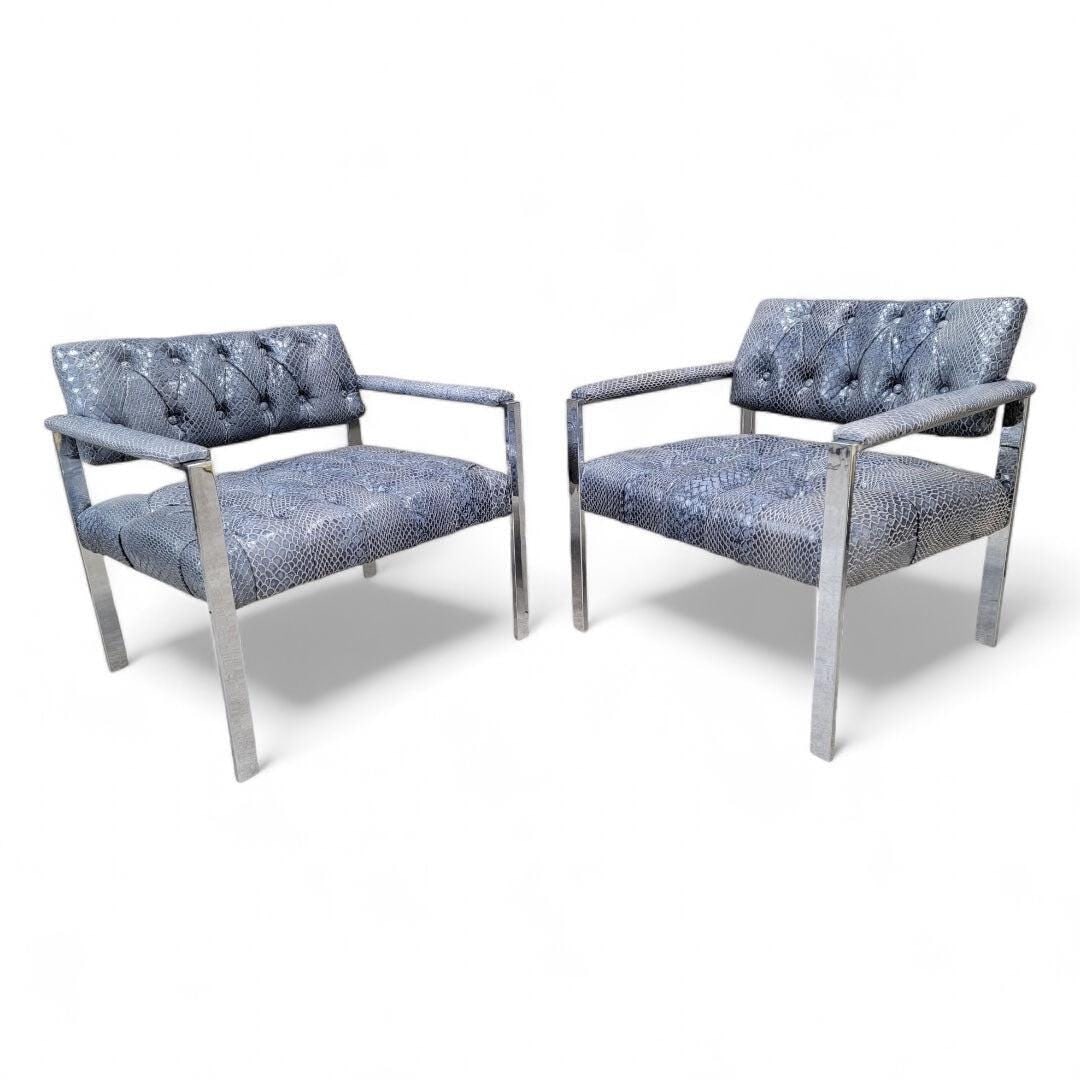 MCM Milo Baughman Style Button Tufted Chairs Newly Reupholstered- Pair - 4
