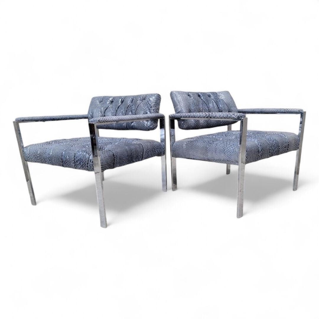 MCM Milo Baughman Style Button Tufted Chairs Newly Reupholstered- Pair - 7
