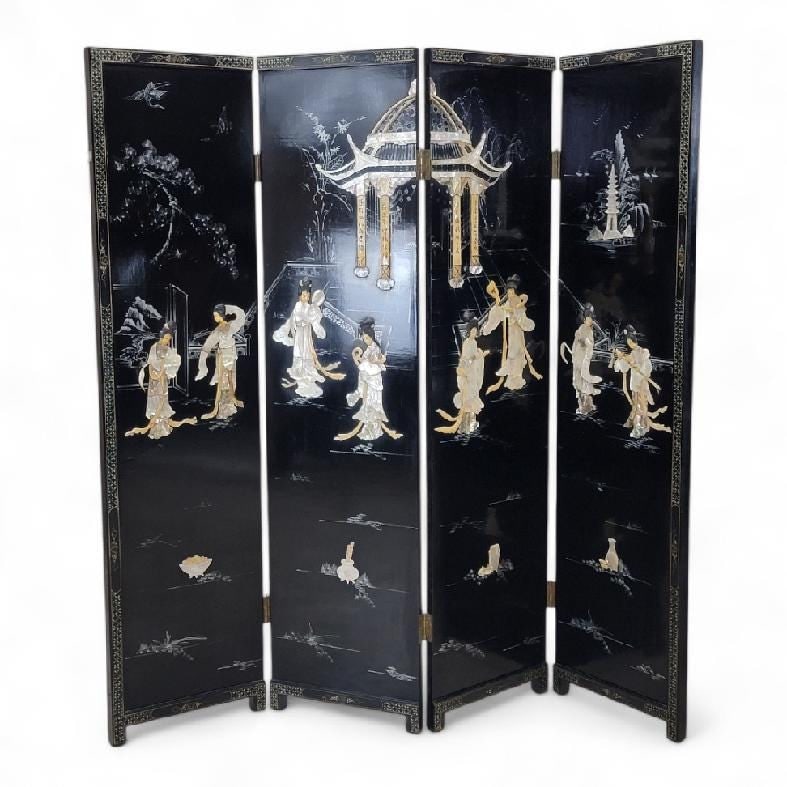 Antique Asian Style Mother of Pearl 4 Panel Privacy Screen/Room Divider (1 of 5)