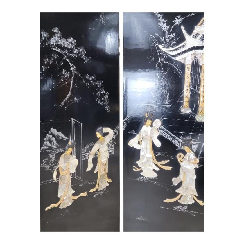 Antique Asian Style Mother of Pearl 4 Panel Privacy Screen/Room Divider - 3