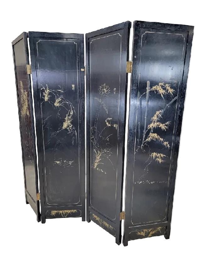 Antique Asian Style Mother of Pearl 4 Panel Privacy Screen/Room Divider - 5