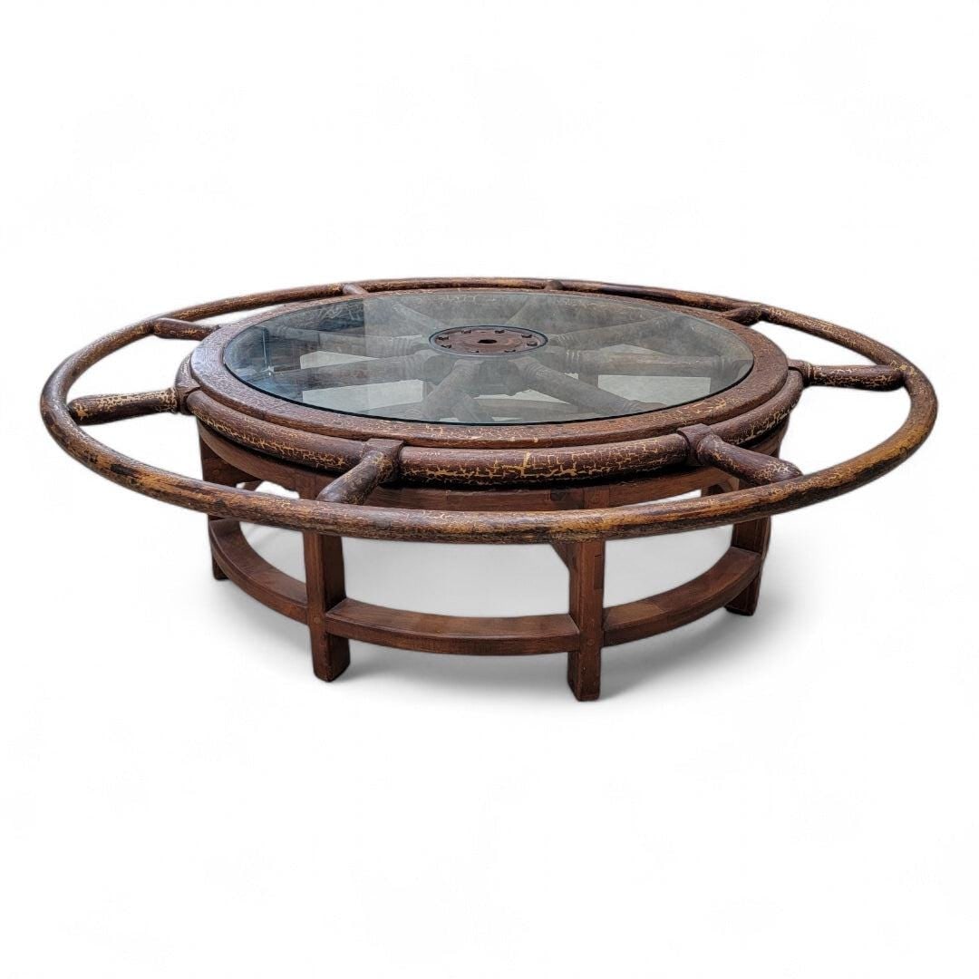 Antique Nautical Ships Wheel Custom Coffee Table (1 of 7)