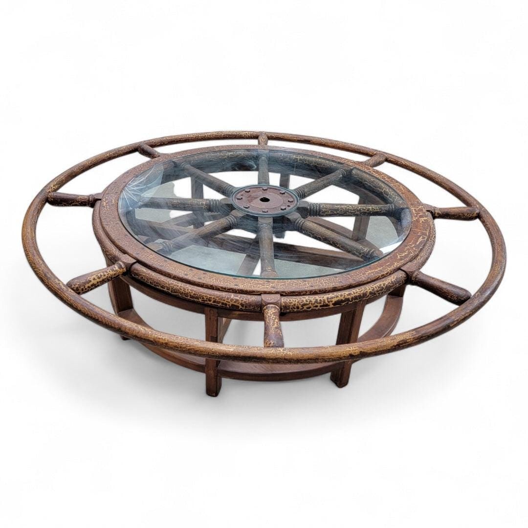 Antique Nautical Ships Wheel Custom Coffee Table - 3