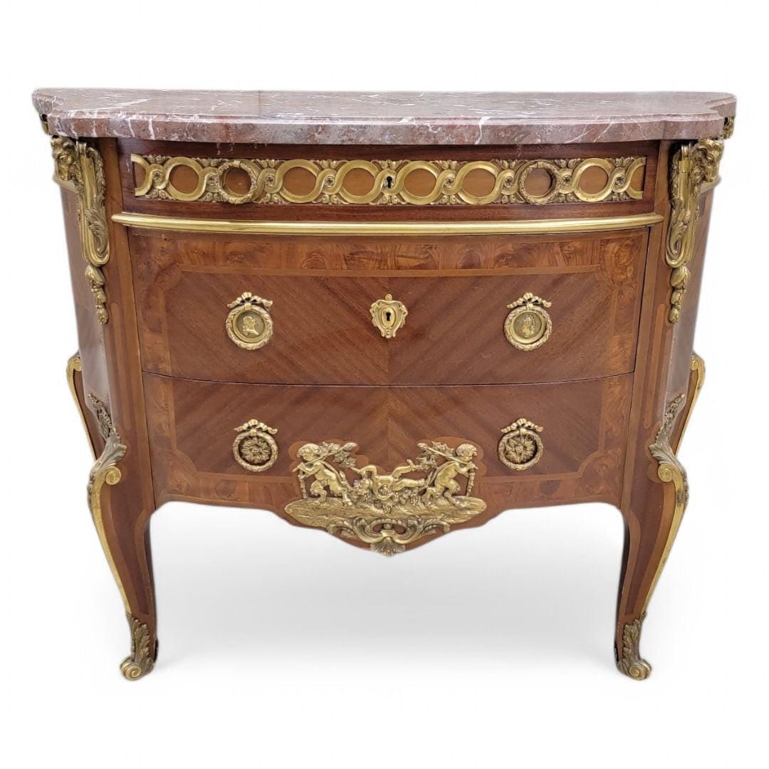 Antique French Acajou and Tulipwood Gilt Bronze Marble Top Commode - 7