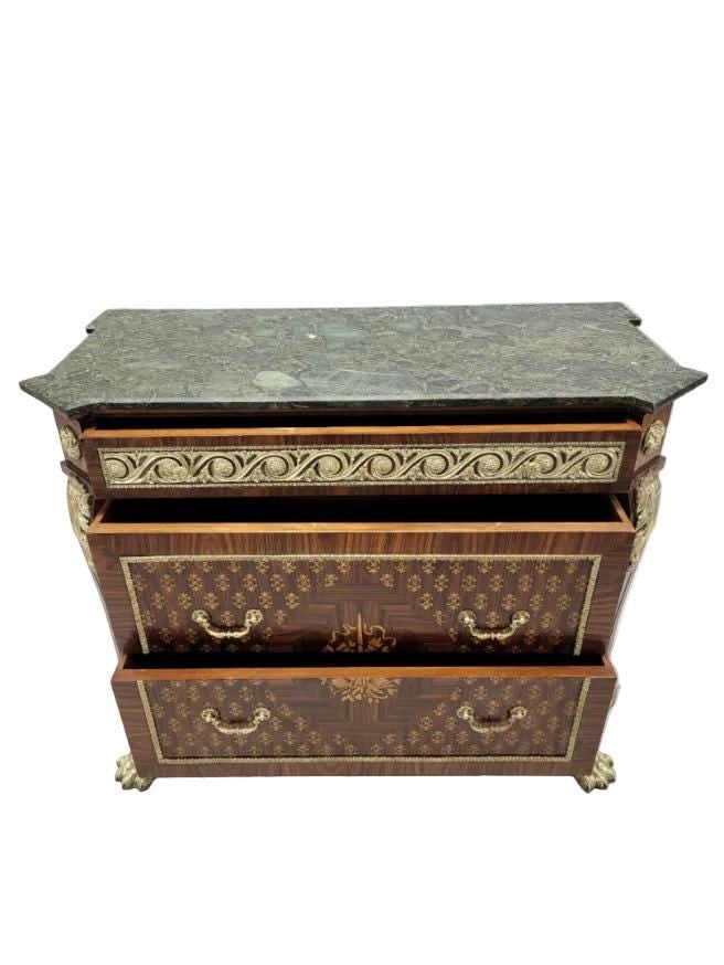 Antique French Empire Style Marquetry Inlay Chest Commode - 2