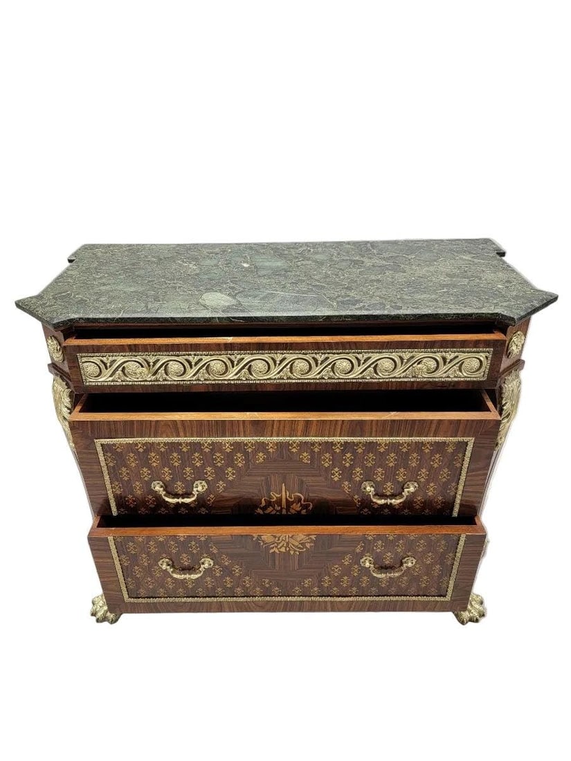 Antique French Empire Style Marquetry Inlay Chest Commode - 5