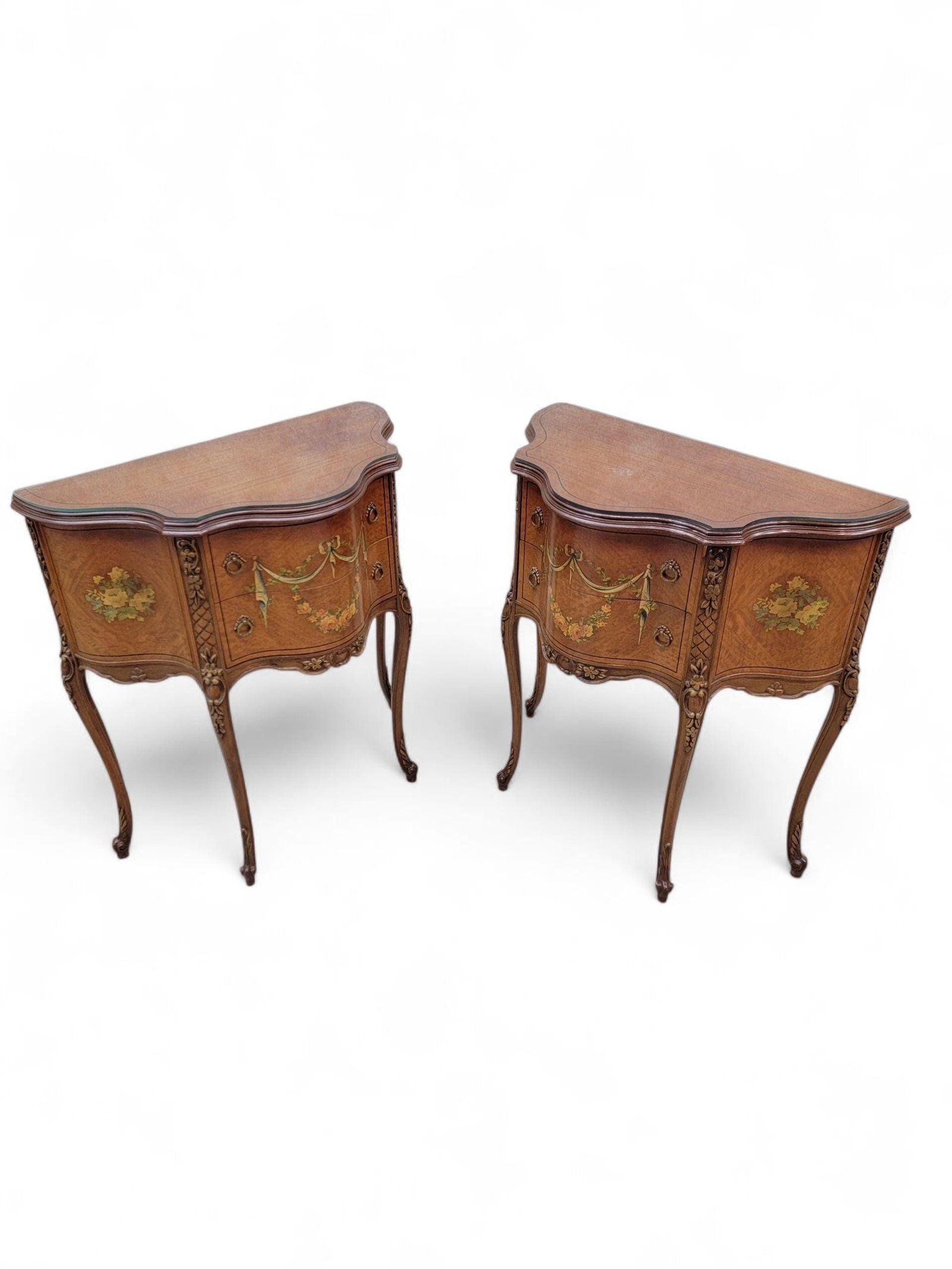 Antique Neoclassical French Style Hand Painted End Tabes/Nightstands - Pair - 7