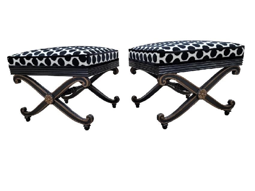 Vintage French Regency Style Ottomans Newly Reupholstered - Pair - 2