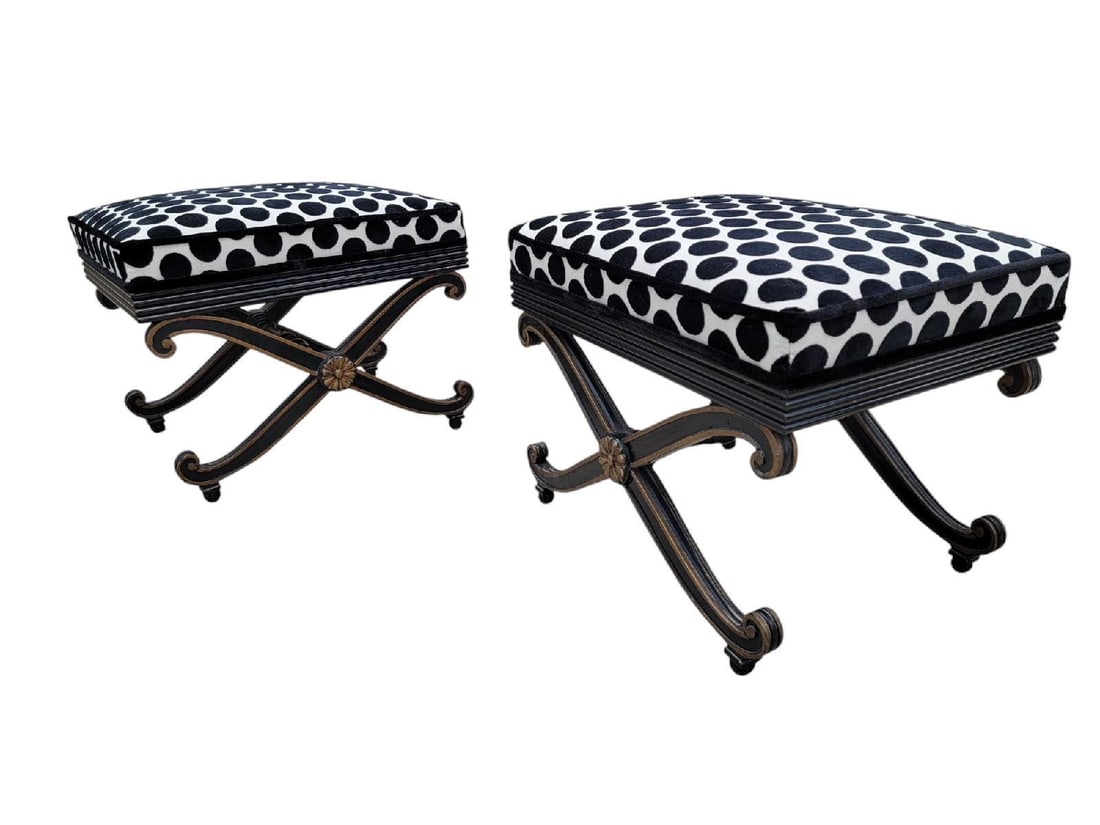 Vintage French Regency Style Ottomans Newly Reupholstered - Pair - 4