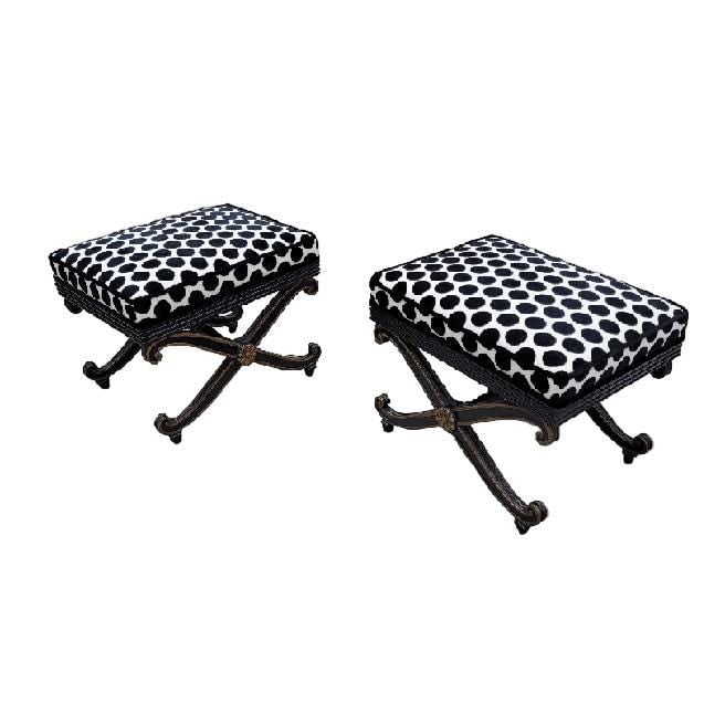 Vintage French Regency Style Ottomans Newly Reupholstered - Pair - 6