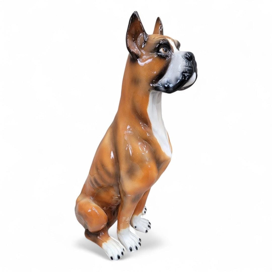 Vintage Italian Ceramic Sitting Boxer Guard Dog Statue - 5