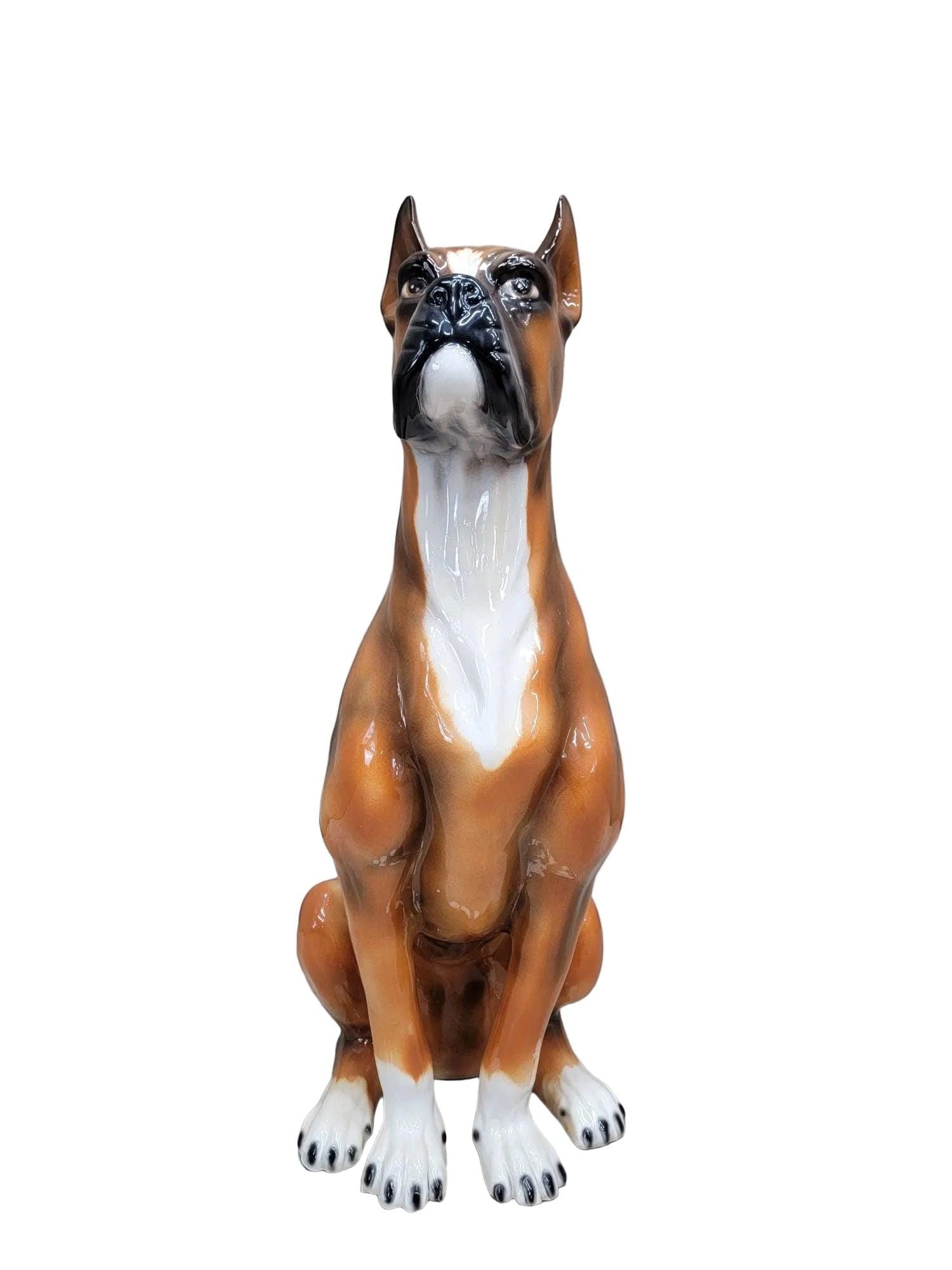 Vintage Italian Ceramic Sitting Boxer Guard Dog Statue - 6