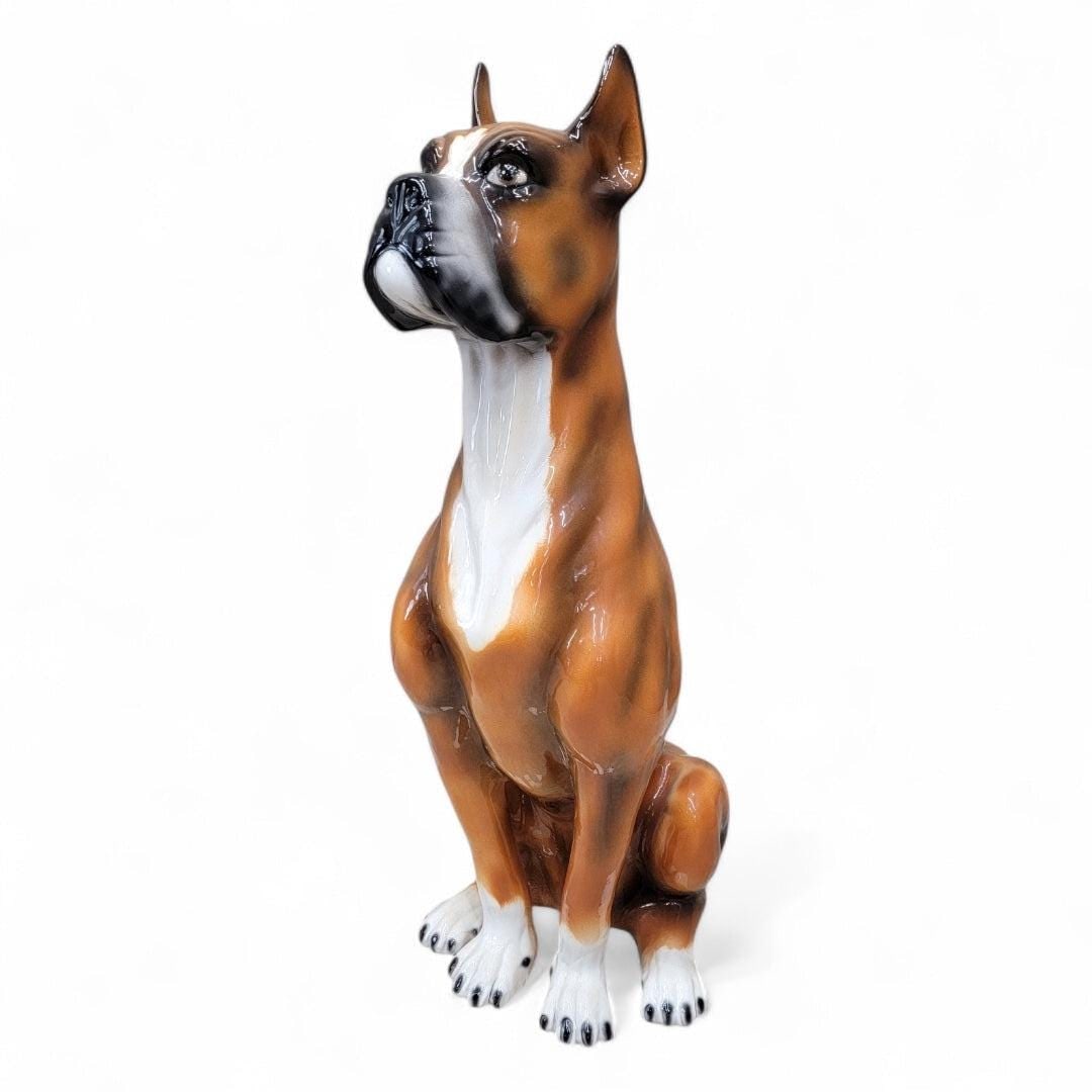 Vintage Italian Ceramic Sitting Boxer Guard Dog Statue - 7