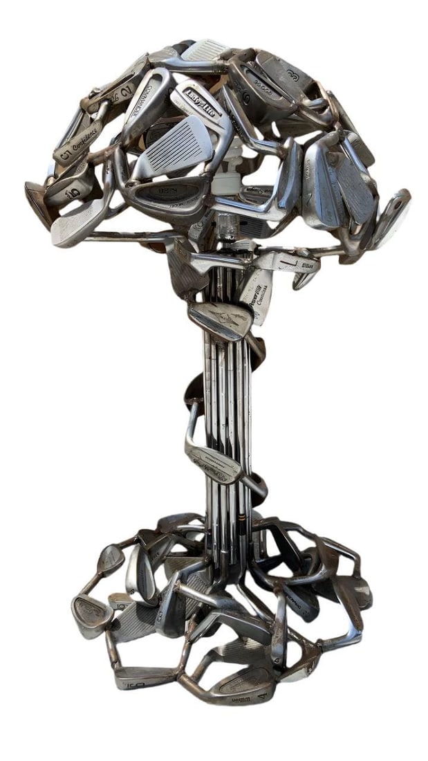 Vintage Hand Forged Tall Golf Club Table Lamp with Silhouette Golf Club Shade (1 of 7)