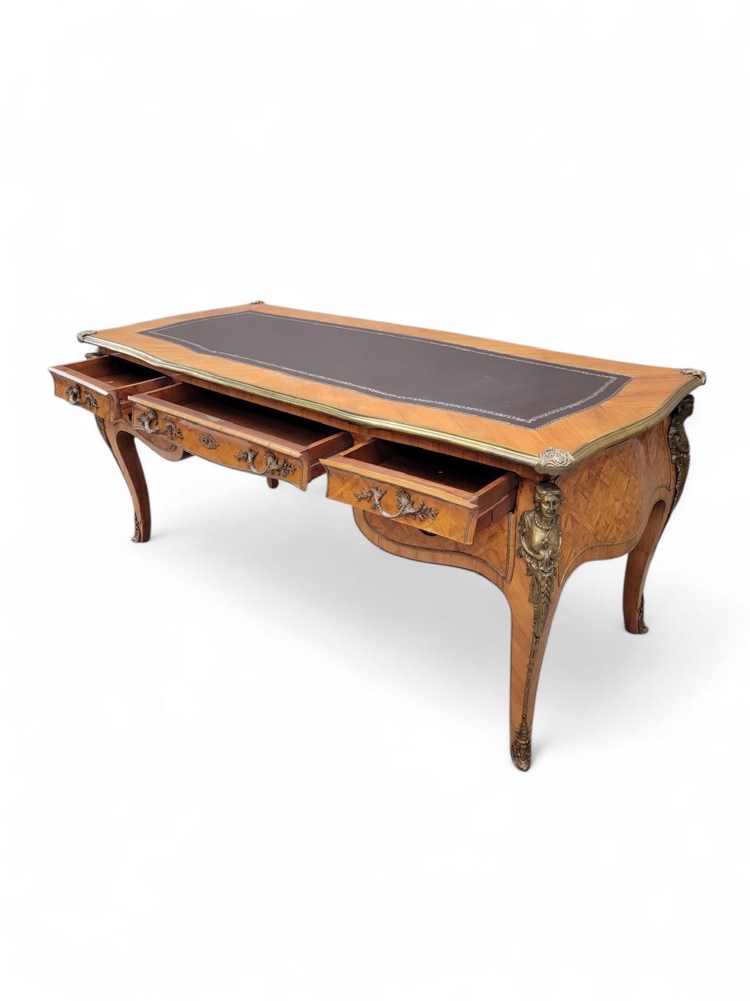 Antique Louis XV Style Inlaid Bureau Plat Writing Desk - 4