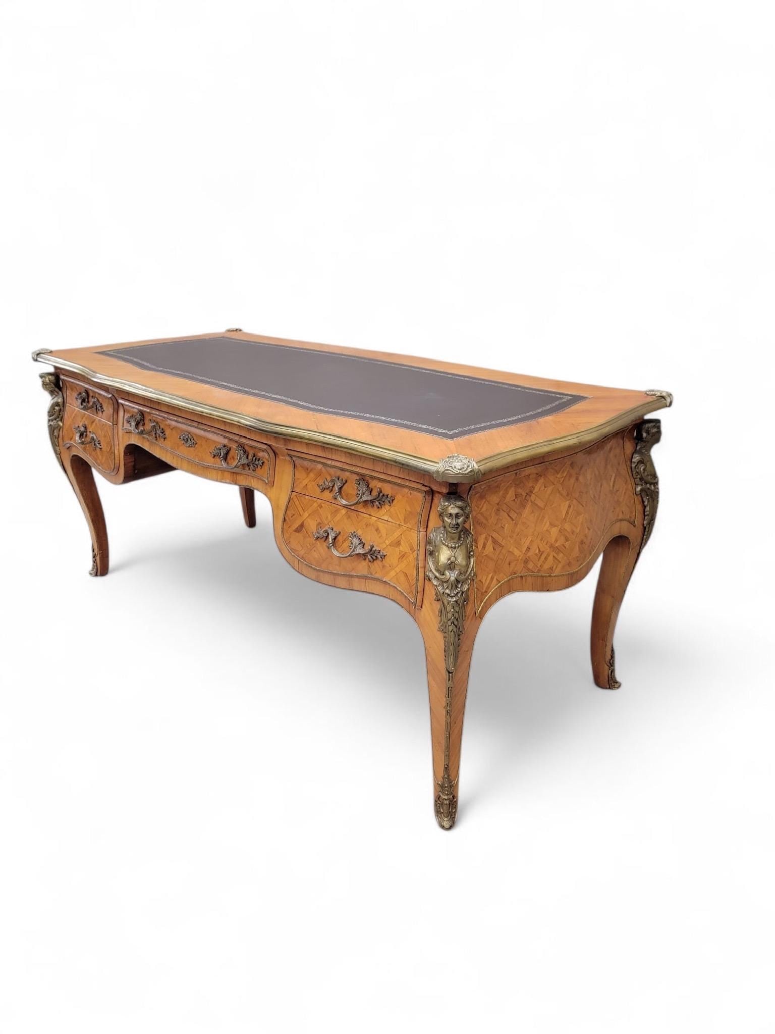 Antique Louis XV Style Inlaid Bureau Plat Writing Desk - 5