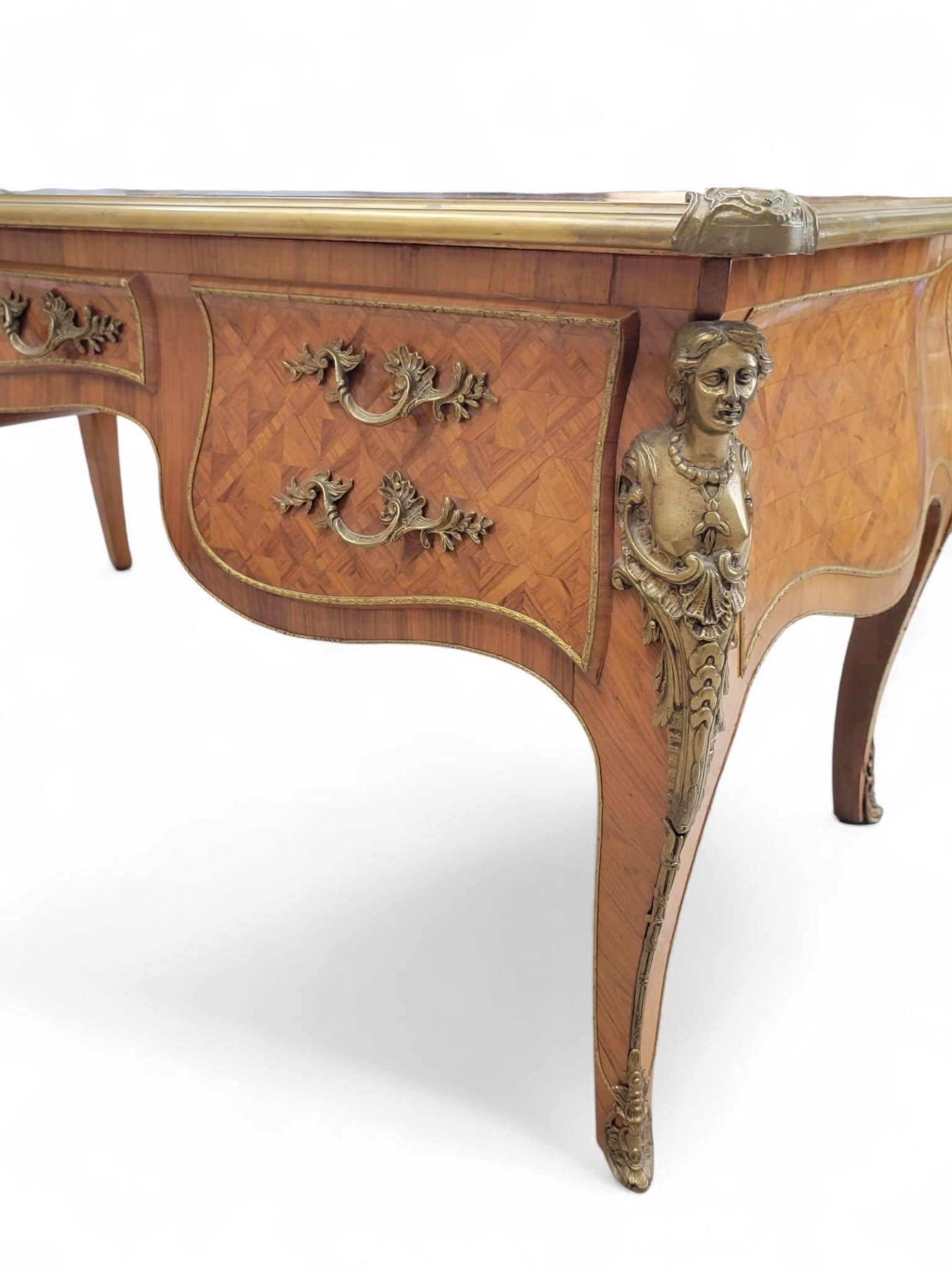 Antique Louis XV Style Inlaid Bureau Plat Writing Desk - 7
