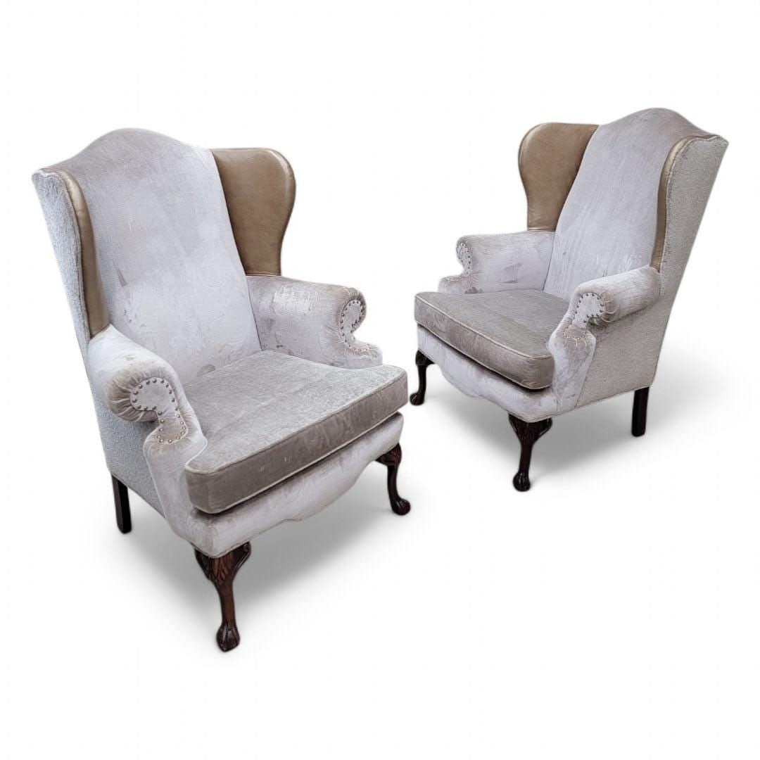 Vintage Queen Anne Style Wingback Lounge Chairs - Pair (1 of 7)