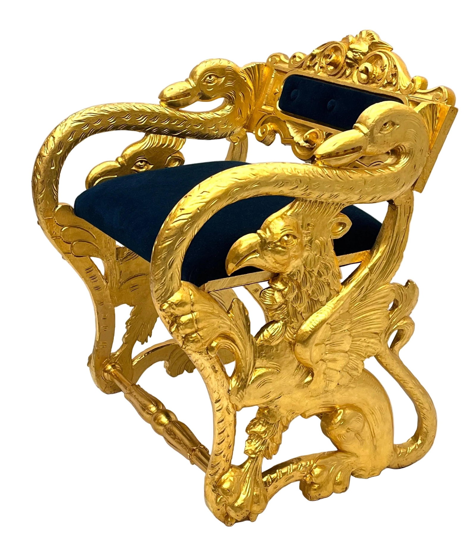 Antique Federal Style Carved Swan and Eagle Carousel Bench Newly Reupholstered - 5