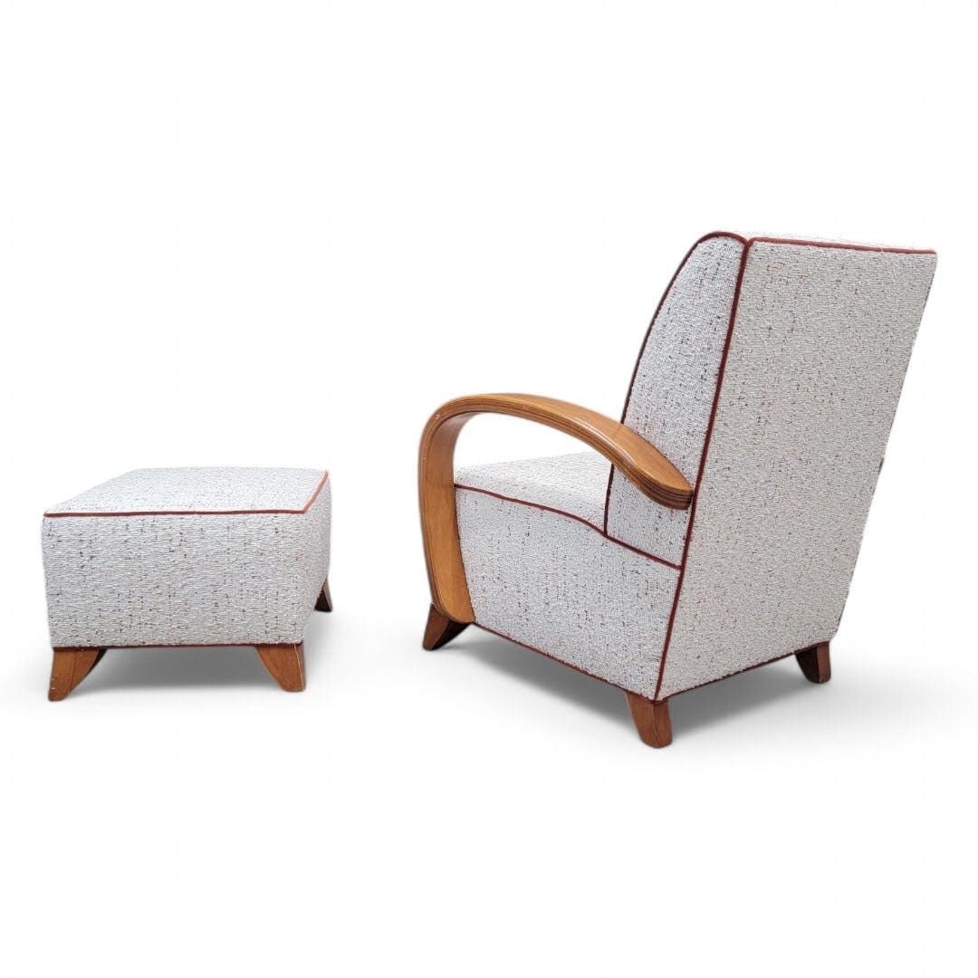 Art Deco Jindrich Halabala Style Lounge Chair and Ottoman Newly Reupholstered - 6