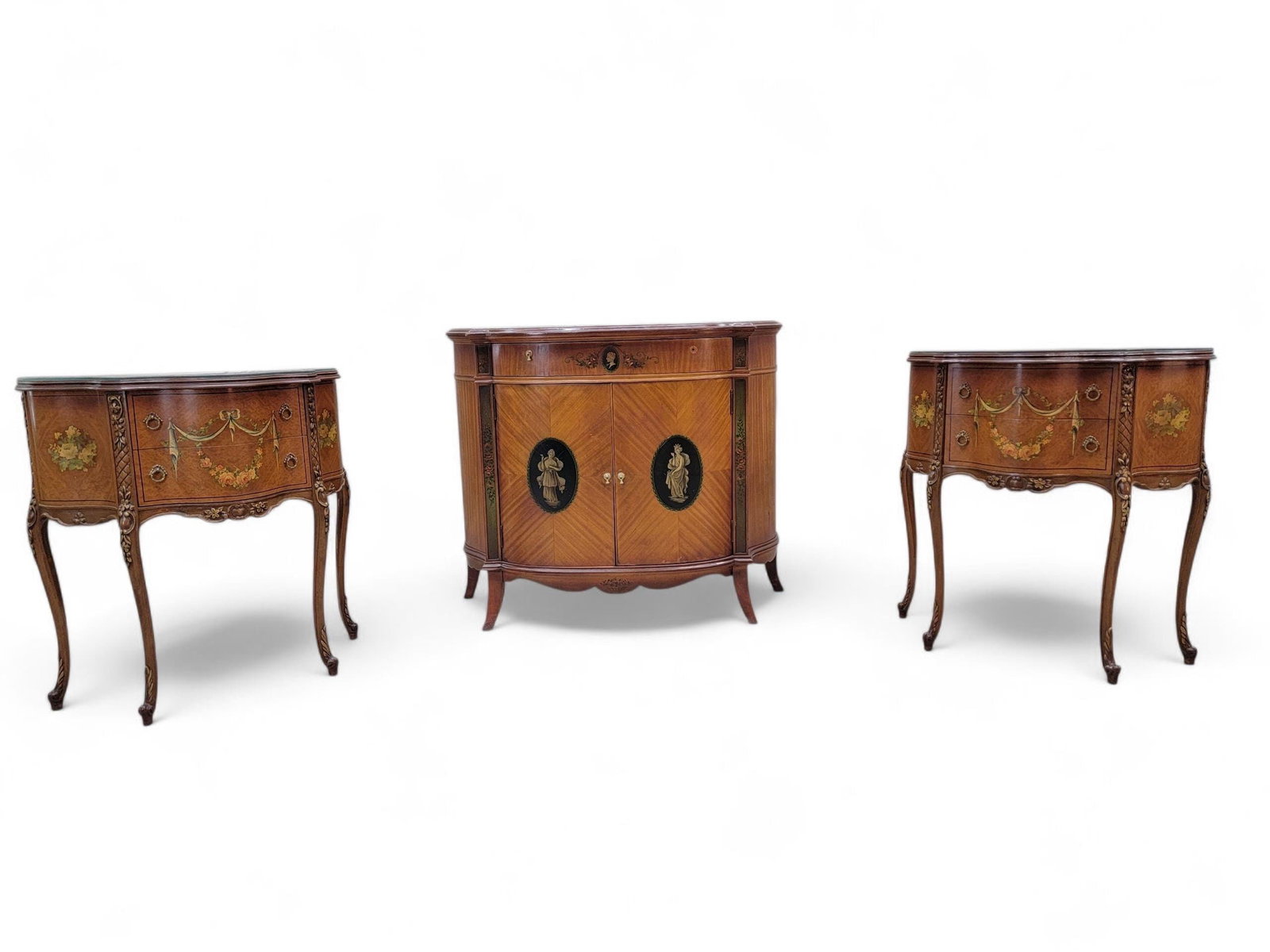 Antique French Neoclassical Style Demilune Cabinet - 6