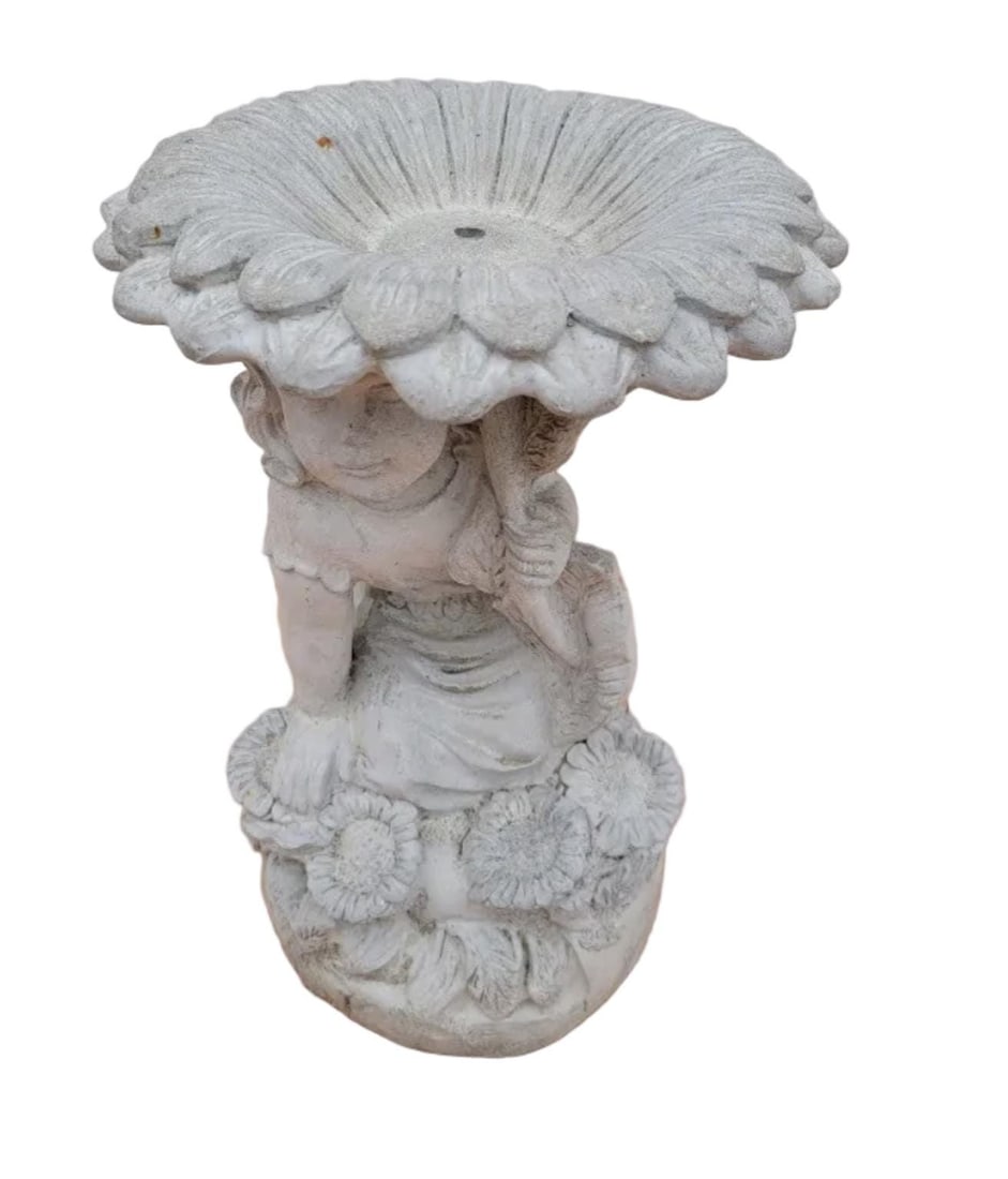 Vintage Figural Birdbath with Child & Sunflower - 6