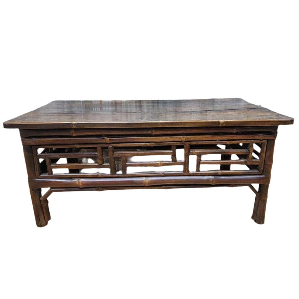Antique Shanxi Province Elm and Bamboo Table: Title: Antique Shanxi Province Elm and Bamboo Table Description: Antique Shanxi Province Elm and Bamboo Small Tea TableThis antique elm and bamboo small tea table has its original color and patina.